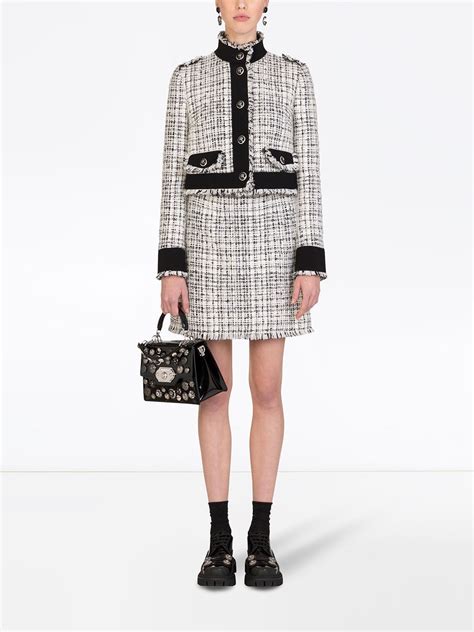 Shop DOLCE&GABBANA Tweed Knit Jacket 